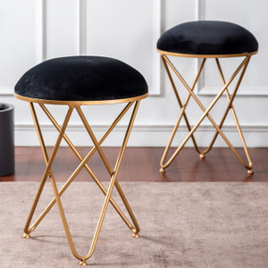 nestroots Ottoman Stool Set of 2 for Seating Living Room with Metallic Legs Ottoman Sofa Side Cushion Stool Table Home House Décor Furniture (Black ) Living & Bedroom Stool