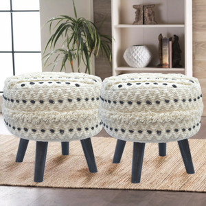 Macrame World Pack Of 02 Pcs Handloom Modern Design Footrest, Footstool, Ottoman For indoor Living & Bedroom Stool