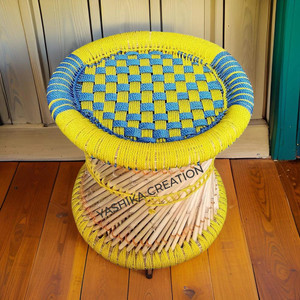 Yashika Creations Handmade bamboo Stool for Indoor/Outdoo/mudda/muddhi Multicolour Outdoor & Cafeteria Stool