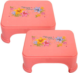 HOMESTIC Floral Print 2 Pieces Plastic Bathroom Stool for Home, Office|Pink Stool