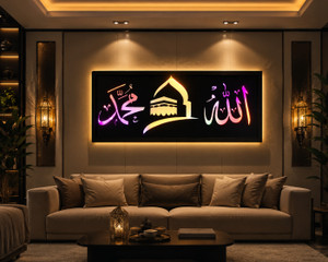 Timbercraft Allah & Mohammad in multi clour wall decor Living & Bedroom Stool