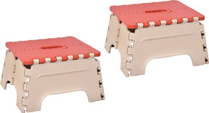 MAX 7 Inches Super Strong Folding Step Stool for Adults and Kids, Kitchen Stepping Stools, Garden Step Stool Kitchen Stool (Red & Ivory) 2 Pcs | COMBO PACK Stool