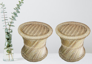 KISMAT COLLECTION Bamboo Mudda Stool, Chair For Living Room Round Shape Wooden Stool For Garden Outdoor & Cafeteria Stool