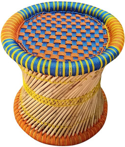 LV Handmade Handmade bamboo mudda stool indoor/outdoor with orange blue size 15X15 Outdoor & Cafeteria Stool