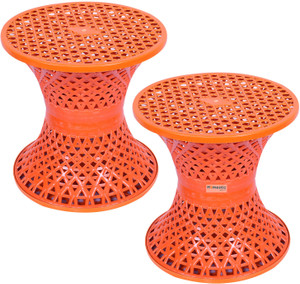 HOMESTIC Plastic Mesh Damroo Seating Stool|Both Sided Stool for Guestroom|Pack of 2|Red Stool