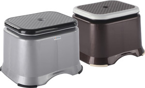 HOMESTIC Pack of 2 Anti-Slip Bathroom Stool for Bathing | Check Ultra 10- Grey & Brown Stool