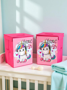 PrettyKrafts Toys Organizer Storage Box with Top Lid for Baby Boy's and Baby Girl's (Pack of 2) Unicorn Print Storage Box