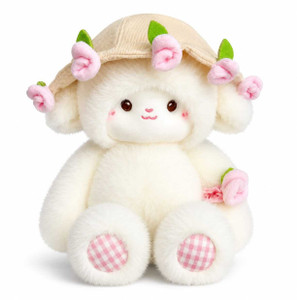 POSHAMPAA Cute Fluffy Lamb Plush Toy with Floral Hat - Image 1