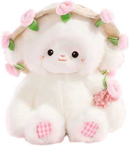 POSHAMPAA Lamb Plush Soft Toy with Pink Rose Bouquet, 30 cm - Image 4