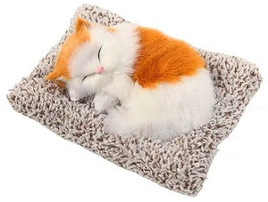 RRR Collection Store Cute Sleeping Cat Soft Toy with Sound & Charcoal for Car Dashboard Air Purifying  - 5 cm
