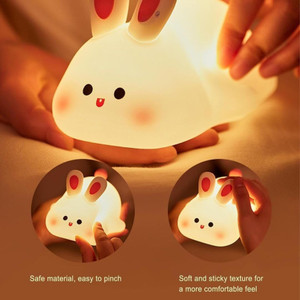 FINARO Cute Rabbit Night Lamp, USB Rechargeable, Changing Light, Room Decor Night Lamp  - 6 inch