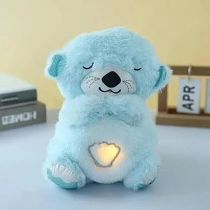 RQPFAB Light Soothing Sound Otter Baby Put to Sleep Music Breathing Teddy Bear  - 30 cm