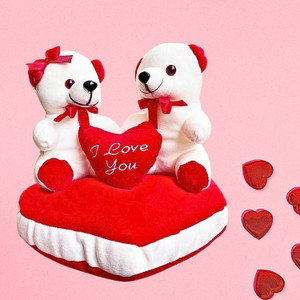 SMARTOTS Soft Toy Couple Teddy Bear on Heart,Gift for Valentine/Anniversary/Girlfriend  - 30 cm