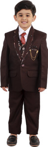 Fourfolds 5 Piece Coat Suit Self Design Boys Suit