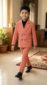 HIKUJ Suit Coat Pant Shirt Checkered, Textured Boys Suit
