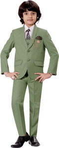 BT DEZINES 5 Piece Coat Suit Set With Shirt, Pant, Waistcoat & Tie for Boys Solid Boys Suit