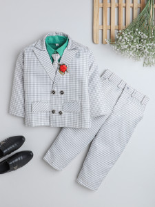 Fourfolds 4 Piece Coat Suit Checkered Boys Suit