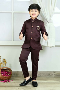 BT DEZINES Jodhpuri Satin Suit Set Solid Boys Suit