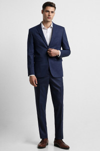 PETER ENGLAND Men Navy Textured Slim Fit Formal Two Piece Suit Textured Men Suit