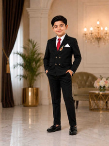 veerafashion 4-Piece Coat Pant Suit Set Solid Boys Suit