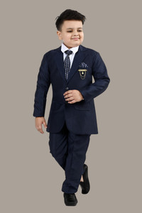BT DEZINES 4-Piece Coat Pant Suit Set Solid Boys Suit