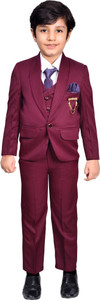 JOLEY POLEY 5 Piece Coat Pant Set – Blazer, Waistcoat, Shirt, Trouser & Tie | Kids Suit Set Solid Boys Suit