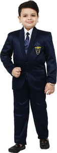 BT DEZINES BT DEZINES Coat Pant Suit Set: Shirt, Pants, Coat, and Tie for Kids Solid Boys Suit