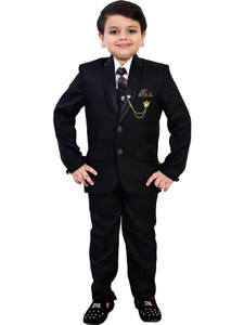 BT DEZINES 5 Piece Coat Pant Suit Set Solid Baby Boys Suit