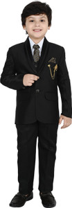 YoungYarns 5 Piece Coat Suit Set With Shirt, Pant, Waistcoat & Tie for Boys Solid Boys Suit