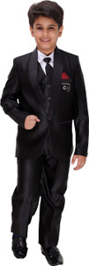 Fourfolds Fourfolds 5 Piece Coat Suit with Shirt Pant Blazer Waistcoat & Tie for Kids & Boys_123 Solid Boys Suit