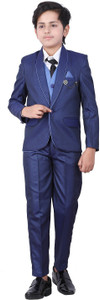 Fourfolds 5 PIECE COAT SUIT Self Design Boys Suit