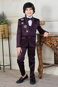 BT DEZINES 5 Piece Coat Suit Set With Shirt, Pant, Waistcoat & Tie for Boys Embroidered Boys Suit