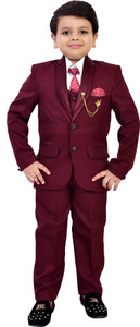 बीटी डिज़ाइनस BT Dezines 5 Piece Coat Suit Set With Shirt, Pant, Waistcoat & Tie For Boys लड़कों के लिए सॉलिड 5 पीस कोट पैंट सूट सेट सूट