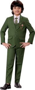 BT DEZINES 5 Piece Coat Suit Set With Shirt, Pant, Waistcoat & Tie for Boys Solid Boys Suit