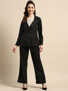 WoowZerZ Coat Co-ords Solid Women Suit