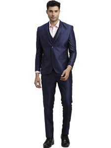 TURTLE Three Piece Self Design Men Suit
