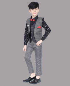 WRL COLLECTION three peice suit Solid, Printed Boys Suit