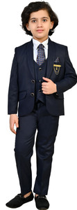 SEMINO 5 Piece Kids Suit - Coat,Pant,Shirt,Tie and Waistcoat Solid Boys Suit