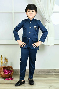 BT DEZINES Jodhpuri Satin Suit Set Solid Boys Suit