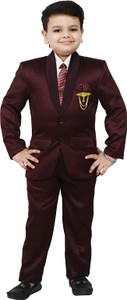 BT DEZINES BT DEZINES Coat Pant Suit Set: Shirt, Pants, Coat, and Tie for Kids Solid Baby Boys Suit