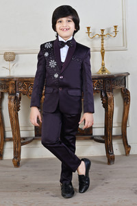 BT DEZINES 5 Piece Coat Suit Set With Shirt, Pant, Waistcoat & Tie for Boys Embroidered Boys Suit