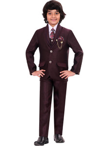 BT DEZINES 5 Piece Coat Suit Set: Shirt Pants Blazer Waistcoat & Tie for Kids & Boys Solid Boys Suit