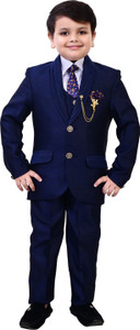 BT DEZINES 5 Piece Coat Suit Set: Shirt Pants Blazer Waistcoat & Tie for Kids & Boys Solid Boys Suit