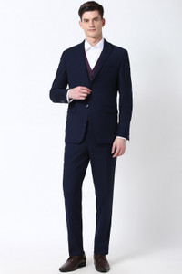 PETER ENGLAND Men Navy Textured Slim Fit Formal Three Piece Suit Solid Men Suit