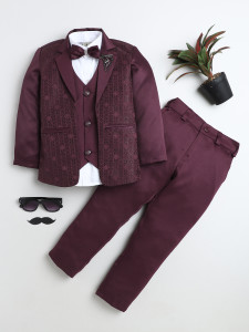 BT DEZINES 3-Piece Geometric Jacquard Woven Boys Suit