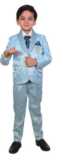 SEMINO Kids Boys Designer Printed Jackyard Printed 5 Piece Coat pant set Printed Boys Suit