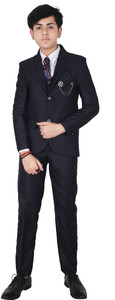 Qtsy 3 piece suit Solid Boys Suit