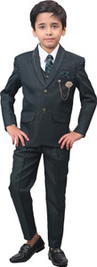 YoungYarns 5 Piece Coat Suit with Shirt Pant Blazer Waistcoat & tie for Kids Solid Boys Suit