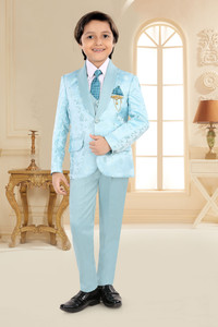 SEMINIO 5 Piece stylish coat pant suit Printed Boys Suit