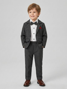 Kidedition Three Piece Suit Checkered Boys Suit